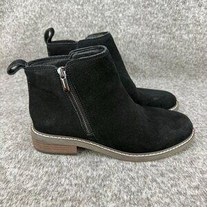 ✅ Womens 7.5M Crown Vintage Ankle Boots Black Suede Leather Booties Side Zipper